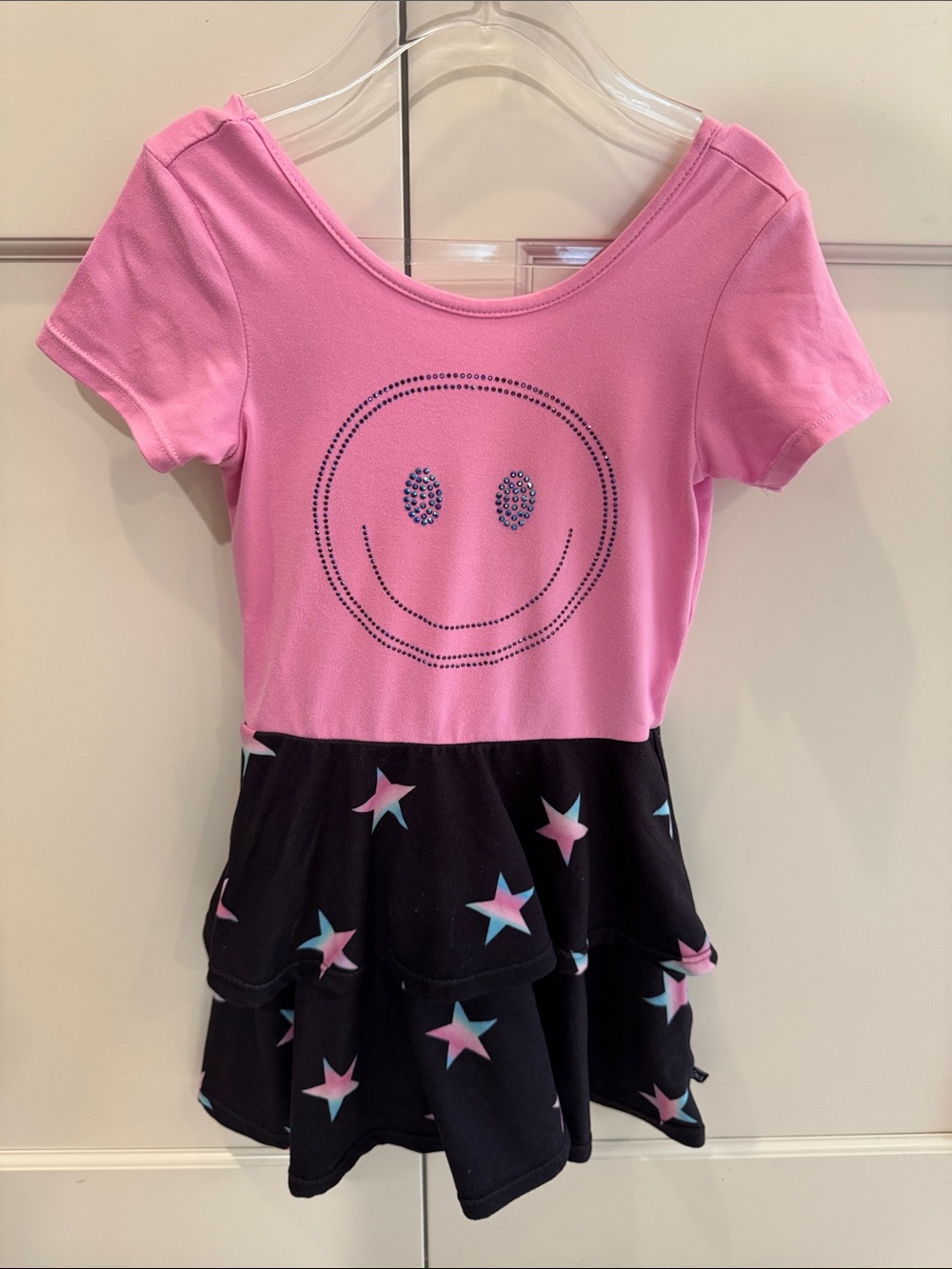Girls Smiley Face Twirl Dress Pink Star Print Size 5